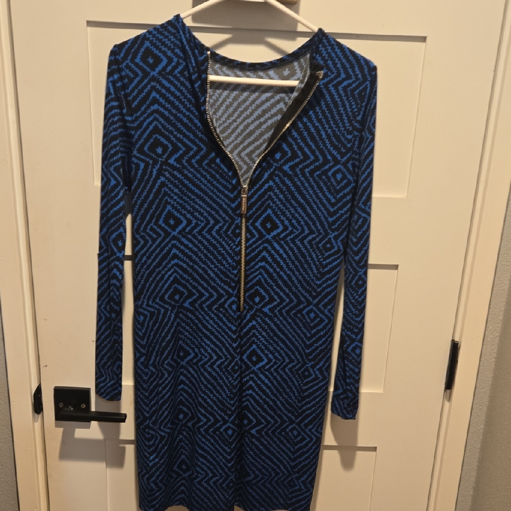 MICHAEL Michael Kors Blue and Black Geometric Long Sleeve Dress